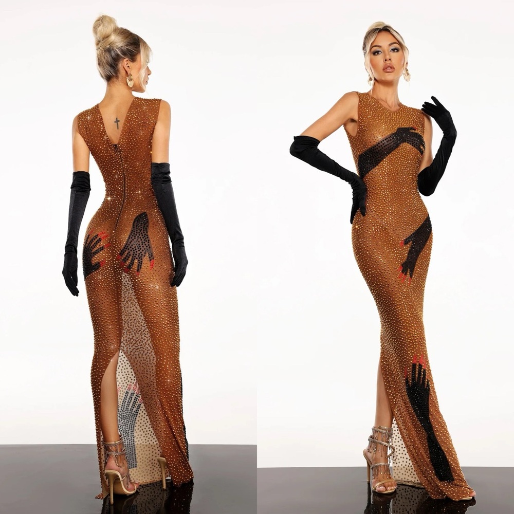 Lucy Diamante Print Maxi Dres small New